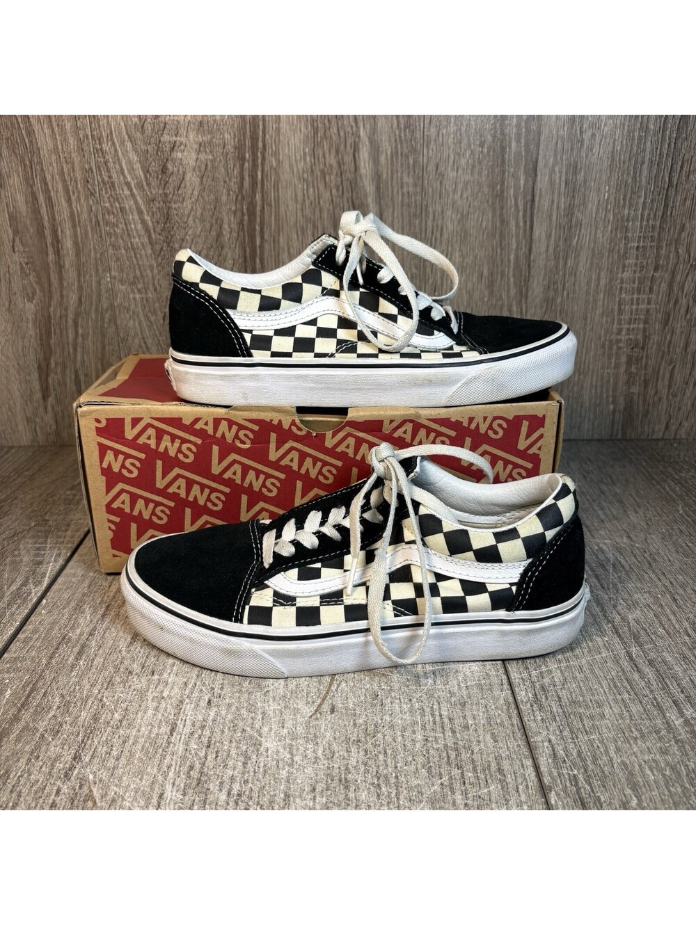 Vans Old Skool Primary Check Black White Checkerboard Shoes Men 5 Women 6.5 Box